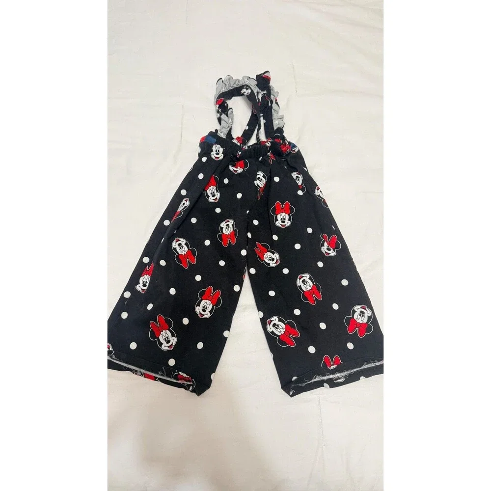 Disney Junior Minnie Mouse Girls Suspender Romper Pants Size 2T Polka Dot w/ Fan